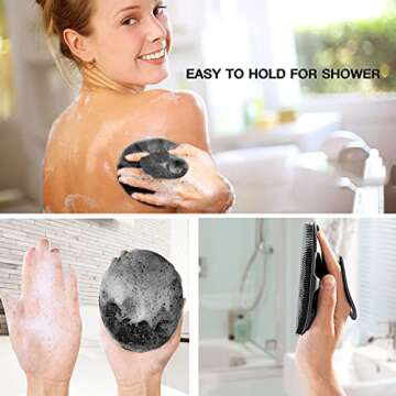 INNERNEED Soft Silicone Body Scrubber Handheld Shower Cleansing Brush, Gentle Exfoliating and Massage for all Kinds of Skin (Black)