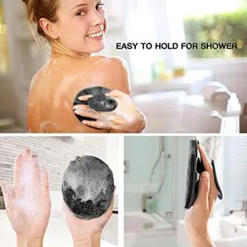 INNERNEED Soft Silicone Body Scrubber Handheld Shower Cleansing Brush, Gentle Exfoliating and Massage for all Kinds of Skin (Black)