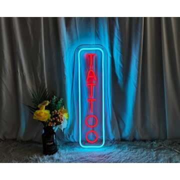 ZHZQWLJWJ Tattoo LED Neon Sign, Tattoo Custom Neon Sign, Tattoo Studio Sign Wall Neon Led - for Your Studio/Man-cave Sign/Wall Art Decor, Tattoo Artist. (50cm)