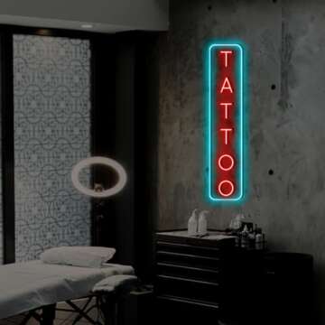 ZHZQWLJWJ Tattoo LED Neon Sign, Tattoo Custom Neon Sign, Tattoo Studio Sign Wall Neon Led - for Your Studio/Man-cave Sign/Wall Art Decor, Tattoo Artist. (50cm)