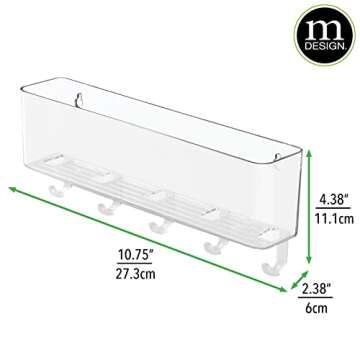 mDesign Plastic Wall Mount Mail and Key Holder with 5 Hooks, Hanger Rack Shelf for Home Entryway, Mudroom, Kitchen, Hold Letters, Cards, Magazines, Coats, Umbrellas, Ligne Collection - Clear
