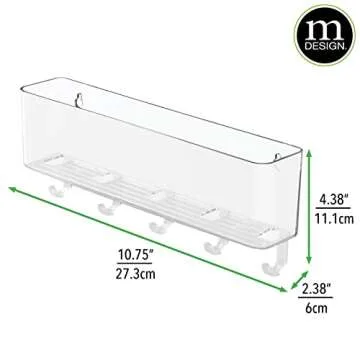 mDesign Plastic Wall Mount Mail and Key Holder with 5 Hooks, Hanger Rack Shelf for Home Entryway, Mudroom, Kitchen, Hold Letters, Cards, Magazines, Coats, Umbrellas, Ligne Collection - Clear