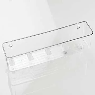 mDesign Plastic Wall Mount Mail and Key Holder with 5 Hooks, Hanger Rack Shelf for Home Entryway, Mudroom, Kitchen, Hold Letters, Cards, Magazines, Coats, Umbrellas, Ligne Collection - Clear