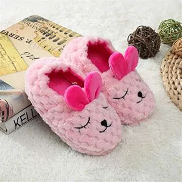 Enteer Toddler Girls' Premium Soft Plush Bunny Slippers US 9-10