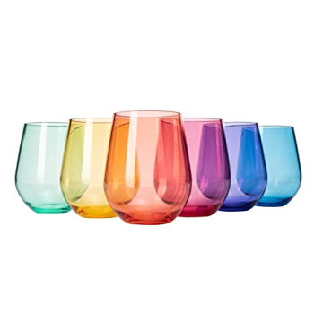European Style Plastic Crystal Unbreakable Stemless Wine Glasses | Set of 6 | Acrylic Glasses Tritan...