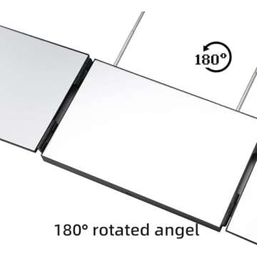 Essbhach 3 Way Mirror for Hair Cutting, 360 Barber Mirror for Women, Barber Supplies Haircut Mirror, Height Adjustable Hooks, Black Without LED