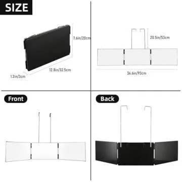 Essbhach 3 Way Mirror for Hair Cutting, 360 Barber Mirror for Women, Barber Supplies Haircut Mirror, Height Adjustable Hooks, Black Without LED