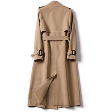 Lovor Women Basic Windbreaker Plus Size Belted Coat Overcoat Long Sleeve Trench Outwear Jacket Pockets Long Coats with Belt(Khaki,M)
