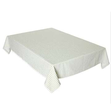 Cackleberry Home Tarragon Green and White Ticking Stripe Fabric Tablecloth Woven Cotton, 52 x 70 Rectangular