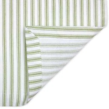 Cackleberry Home Tarragon Green and White Ticking Stripe Fabric Tablecloth Woven Cotton, 52 x 70 Rectangular