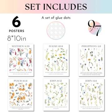 97 Decor Floral Christian Wall Art Prints - Floral Bible Verse Poster, Flower Scripture Art Wall Dec...