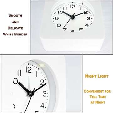 AROMUSTIME 3-Inches Round/Square/Triangle Wooden Alarm Clock with Arabic Numerals, Non-Ticking Silent, Backlight, Battery Operated