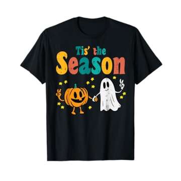Tis The Season Pumpkin Ghost Retro Groovy Vintage Halloween T-Shirt