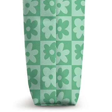 Green Checkered Daisy Pattern 90s y2k Spring Flowers Tote Bag
