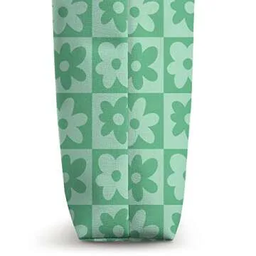 Green Checkered Daisy Pattern 90s y2k Spring Flowers Tote Bag