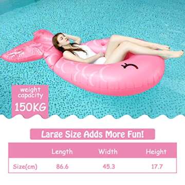 Dehumi Inflatable Mermaid Pool Float Floatie - 86.6”×45.3”×17.7” Giant Pool Raft Blow Up for Kids Adults Women, Summer Fun Water Toy for Parties in Swimming Pools & Beach, Pink