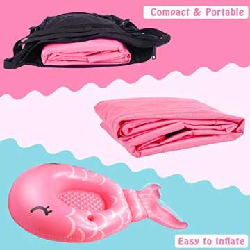 Dehumi Inflatable Mermaid Pool Float Floatie - 86.6”×45.3”×17.7” Giant Pool Raft Blow Up for Kids Adults Women, Summer Fun Water Toy for Parties in Swimming Pools & Beach, Pink