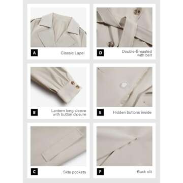 Tankaneo Womens Long Trench Coat Fall Fashion Oversized Double Breasted Lapel Overcoat Outerwear with Belt