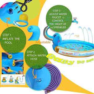 3 in 1 Splash Pad Inflatable Sprinkler Pool, Water Toys Fun Gifts for 2 3 4 5 6 Years Old Boy Girl Kids Pool Baby Pool Toddler Pool Inflatable,Gifts for 3-12 Year Old Girl…