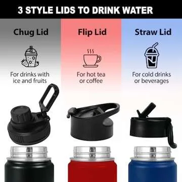 Eclipse Sports Water Bottle - 3 Lids - Straw, Flip top & Chug Lid with handle - Leak Proof Stainless Steel Insulated Great for Gym, Hiking & Travel (22oz Cool Blue)