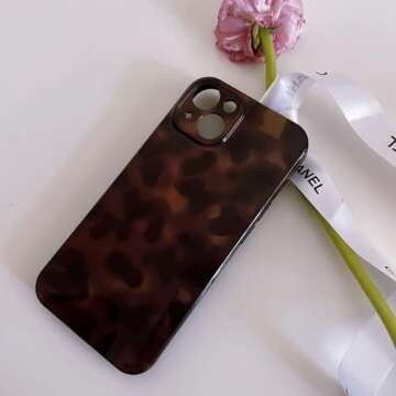 Reezaddin Aesthetic Tortoise Shell Phone Case for iPhone 15 Pro 6.1in,Retro Cool Girl Leopard Print Brown Amber Trendy Full Camera Protective Cover for iPhone 15pro 6.1"