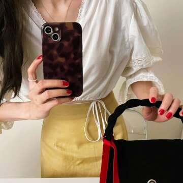 Reezaddin Aesthetic Tortoise Shell Phone Case for iPhone 15 Pro 6.1in,Retro Cool Girl Leopard Print Brown Amber Trendy Full Camera Protective Cover for iPhone 15pro 6.1"