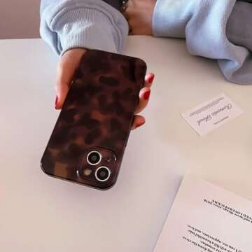 Reezaddin Aesthetic Tortoise Shell Phone Case for iPhone 15 Pro 6.1in,Retro Cool Girl Leopard Print Brown Amber Trendy Full Camera Protective Cover for iPhone 15pro 6.1"