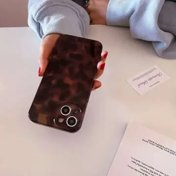 Reezaddin Aesthetic Tortoise Shell Phone Case for iPhone 15 Pro 6.1in,Retro Cool Girl Leopard Print Brown Amber Trendy Full Camera Protective Cover for iPhone 15pro 6.1"