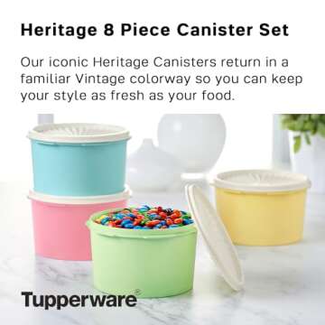 Tupperware Heritage Collection 8 Piece Food Storage Canister Set in Vintage Colors, Dishwasher Safe ...