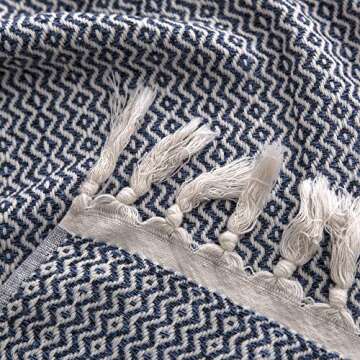 Natural U | Turkish Hand Towel Set of 2 | 100% Cotton, 16.5 X 37 Inches | Decorative Bathroom Peshtemal Towel for Hand, Face, Hair, Tea, Dishcloth, Kitchen, Bath and Farmhouse (Deep Blue)