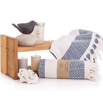 Natural U | Turkish Hand Towel Set of 2 | 100% Cotton, 16.5 X 37 Inches | Decorative Bathroom Peshtemal Towel for Hand, Face, Hair, Tea, Dishcloth, Kitchen, Bath and Farmhouse (Deep Blue)