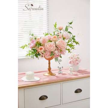 Serwalin Artificial Flowers Pink Wedding Flowers Silk Flowers with Stems Fake Cake Flowers for Weddi...