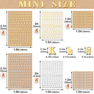 ANCIRS 24 Pack Resin Mini Letter Stickers for Nail Art, Glittering Epoxy Alphabet Number Stickers, Self Adhesive Scrapbook Stickers for DIY Craft- Gold & Silver
