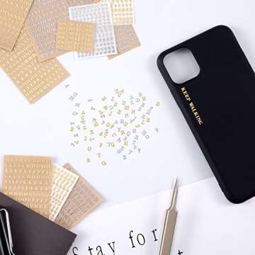 ANCIRS 24 Pack Resin Mini Letter Stickers for Nail Art, Glittering Epoxy Alphabet Number Stickers, Self Adhesive Scrapbook Stickers for DIY Craft- Gold & Silver