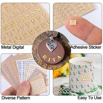 ANCIRS 24 Pack Resin Mini Letter Stickers for Nail Art, Glittering Epoxy Alphabet Number Stickers, Self Adhesive Scrapbook Stickers for DIY Craft- Gold & Silver