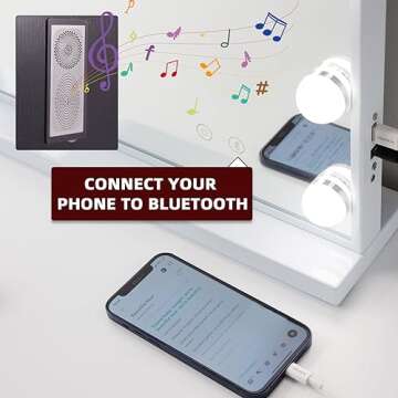 VANITII Vanity Hollywood Mirror with Lights Speaker USB Charging Lighted Makeup Mirror with Bulbs 3 Lighting Modes and Desktop Light up Mirror for Bedroom Dressing Room