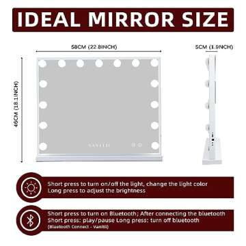 VANITII Vanity Hollywood Mirror with Lights Speaker USB Charging Lighted Makeup Mirror with Bulbs 3 Lighting Modes and Desktop Light up Mirror for Bedroom Dressing Room