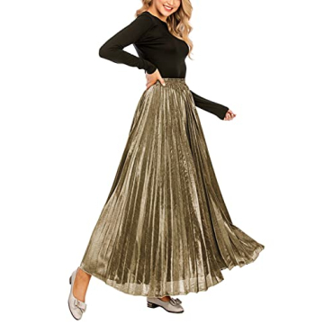 Elegant Metallic Pleated Maxi Skirt for All Occasions