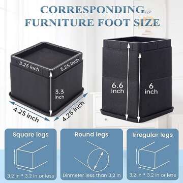 BTSD-home Bed Risers 3 or 6 Inch Heavy Duty Stackable Furniture Risers for College Dorm Bed Sofa Tab...