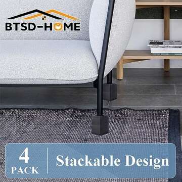BTSD-home Bed Risers 3 or 6 Inch Heavy Duty Stackable Furniture Risers for College Dorm Bed Sofa Table Couch Chair Bed Raisers Blocks 4 Pack Black