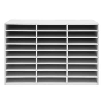 MhdunueSK Literature Organizer, Desktop File Sorter Mail Center, Paper Storage Cabinet with 27 Slots Compartments, Classroom Mailbox for Home School Office (27 Slots White)