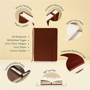 Ottergami Bullet Dotted Journal |A5 Notebook | Thick 150GSM Dot Grid Journal | Vegan Leather Noteboo...