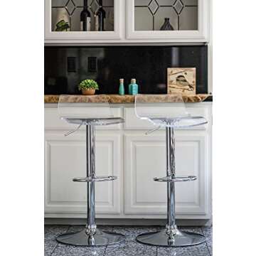Brage Living Acrylic Bar Stools Set of 2, Transparent Swivel Adjustable Airlift Barstools with Low B...