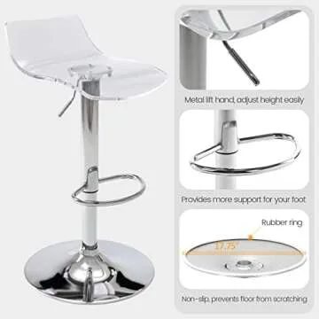 Brage Living Acrylic Bar Stools Set of 2, Transparent Swivel Adjustable Airlift Barstools with Low Back, Counter Height Bar Chairs for Kitchen Dining Room Pub Cafe (Clear)