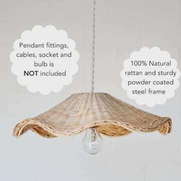 BEBE BASK Hand Woven Rattan Lamp Shade - Unique Wave Wicker Lamp Shade - 17 x 5 Inch - Unique Boho Lamp Shade - Rattan Light Shade - Rattan Pendant Light Shade - Wicker Pendant Light Shade