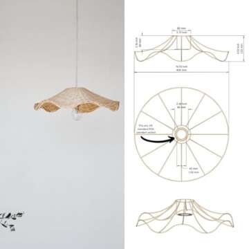 BEBE BASK Hand Woven Rattan Lamp Shade - Unique Wave Wicker Lamp Shade - 17 x 5 Inch - Unique Boho Lamp Shade - Rattan Light Shade - Rattan Pendant Light Shade - Wicker Pendant Light Shade