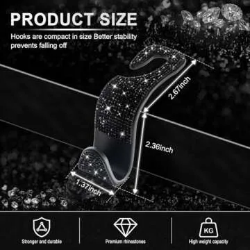 LivTee Crystal Bling Rhinestone Car Back Seat Headrest Hook, Purse Bag Holder, Car Interior Accessories for Women and Men, 4-Pack (Black)