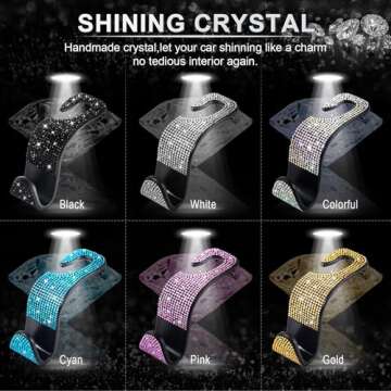 LivTee Crystal Bling Rhinestone Car Back Seat Headrest Hook, Purse Bag Holder, Car Interior Accessories for Women and Men, 4-Pack (Black)