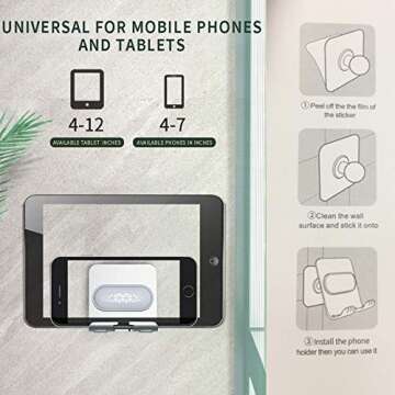 Aukvite Wall Phone Holder, Adjustable Shower Phone Holder, Hands Free Cell Phone Stand for Bathroom,...