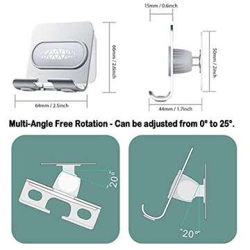 Aukvite Wall Phone Holder, Adjustable Shower Phone Holder, Hands Free Cell Phone Stand for Bathroom, Kitchen, Office, Silver